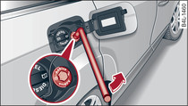 Parte trasera derecha del Audi A1: Desenroscar el tapón del AdBlue
